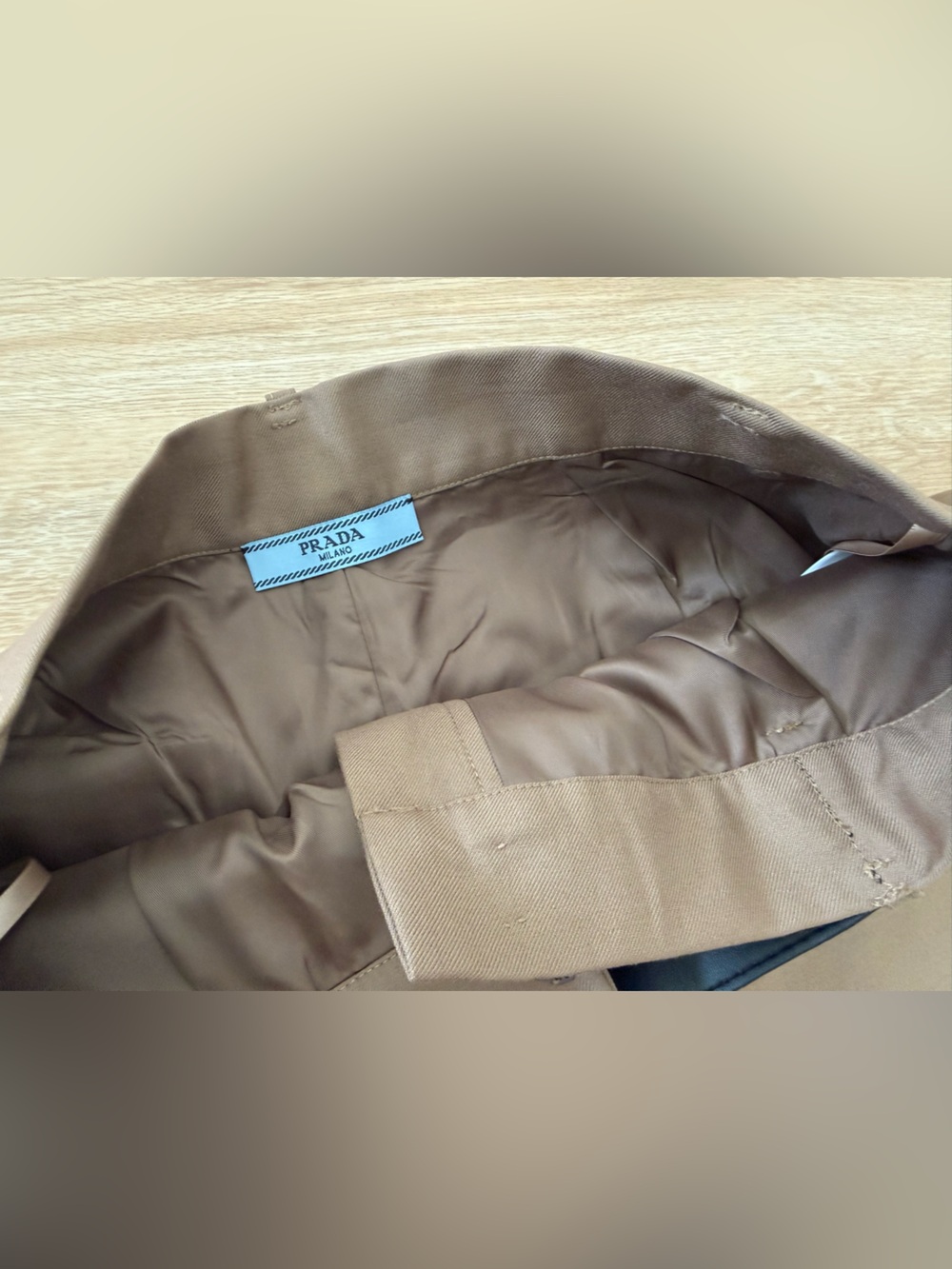 Prada Brown/Tan Lined Shorts with Blue Logo Tag - Picture 3 of 10